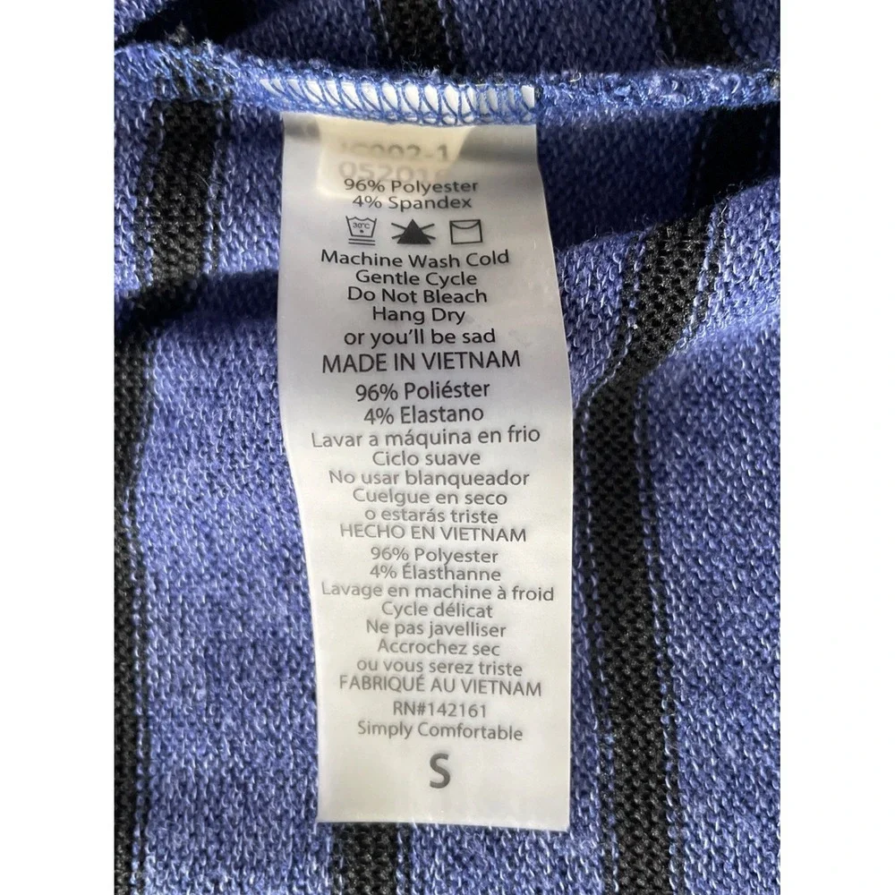 Lularoe Duster Vest, Size S, Open Front Blue/Black‎ Stripe Lightweight